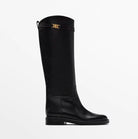 Mélisande | Bottes Cavalières Femme Noires Effet Cuir à Détail Doré - vue 1