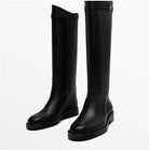 Mélisande | Bottes Cavalières Femme Noires Effet Cuir à Détail Doré - vue 2