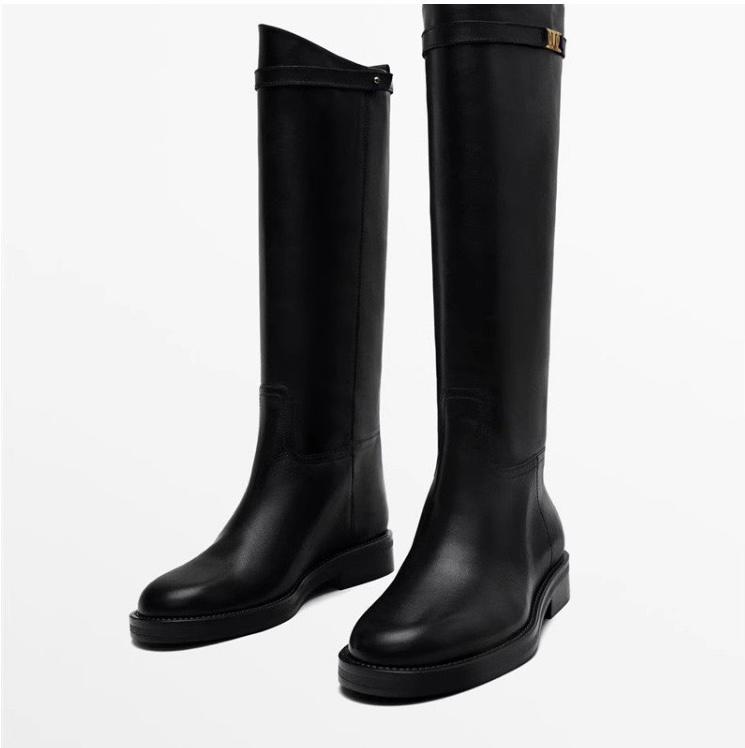 Mélisande | Bottes Cavalières Femme Noires Effet Cuir à Détail Doré - vue 2