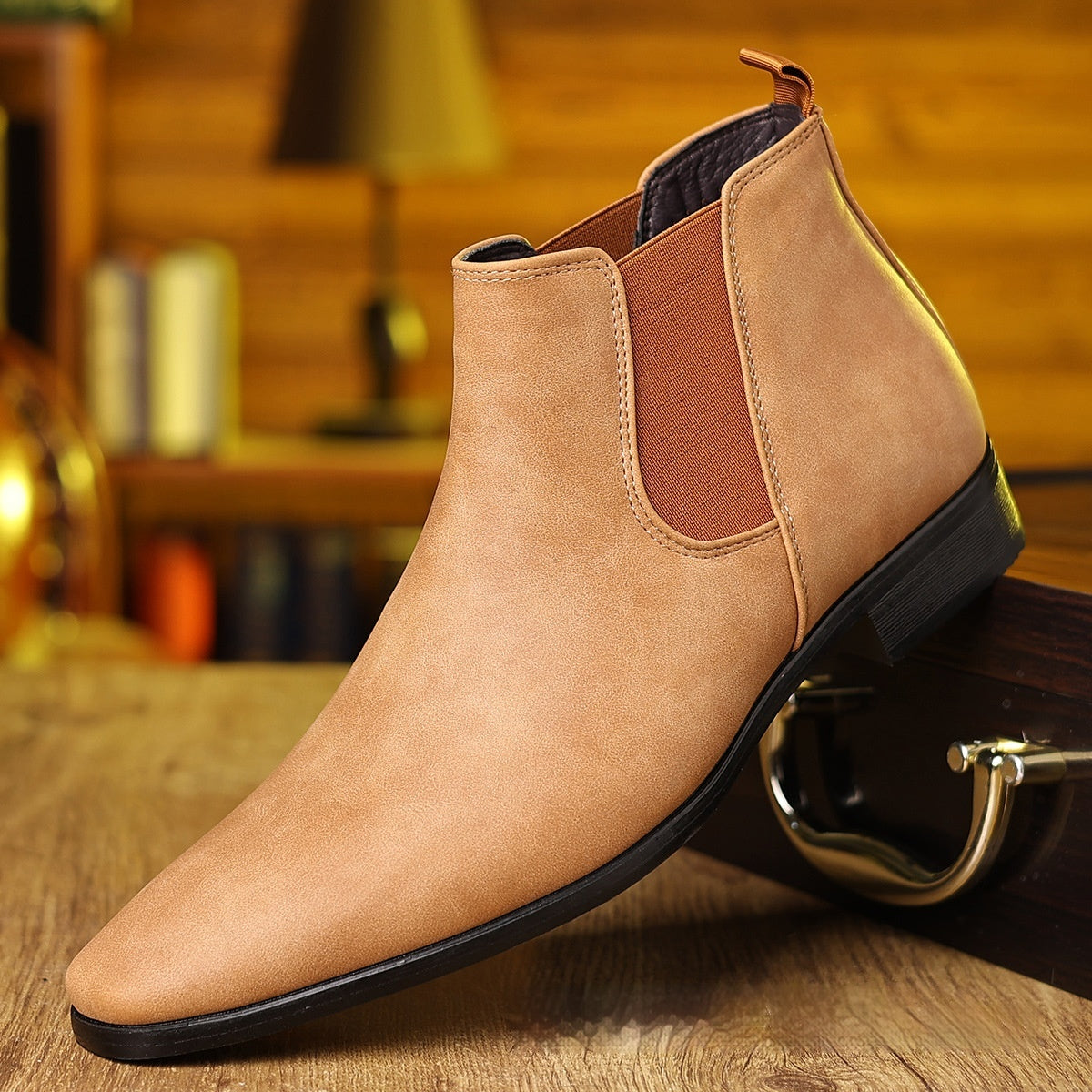 Michel | Bottines Chelsea Homme Aspect Daim à Bout Carré et Élastiques - Marron clair