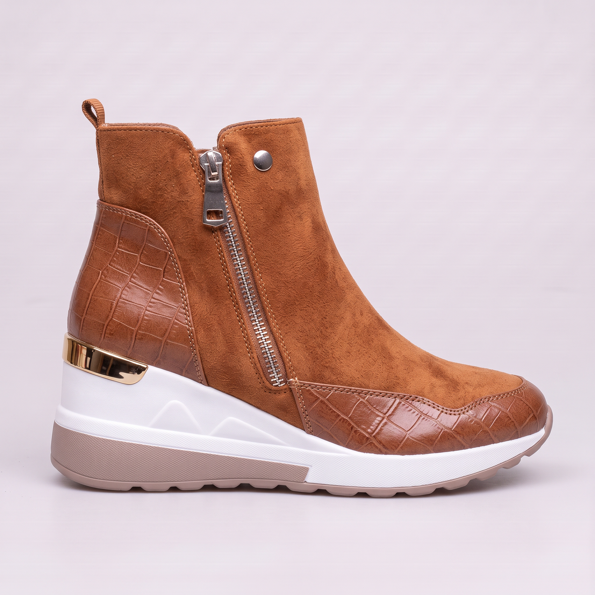 Mireille | Bottines Compensées Femme Aspect Daim à Zip et Semelle Confort - vue 10