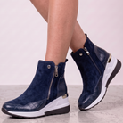 Mireille | Bottines Compensées Femme Aspect Daim à Zip et Semelle Confort - Bleu nuit