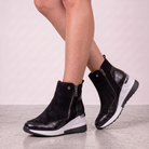 Mireille | Bottines Compensées Femme Aspect Daim à Zip et Semelle Confort - Noir