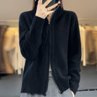 Monique | Gilet Zippé Femme Oversize à Col Montant, Toucher Laine - Noir