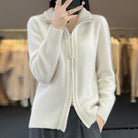 Monique | Gilet Zippé Femme Oversize à Col Montant, Toucher Laine - Blanc