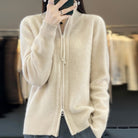 Monique | Gilet Zippé Femme Oversize à Col Montant, Toucher Laine - Beige