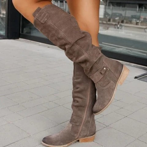 Muriel | Bottes Hautes Femme Aspect Daim à Talon Bas - vue 10