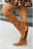 Muriel | Bottes Hautes Femme Aspect Daim à Talon Bas - Marron