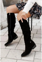 Muriel | Bottes Hautes Femme Aspect Daim à Talon Bas - Noir