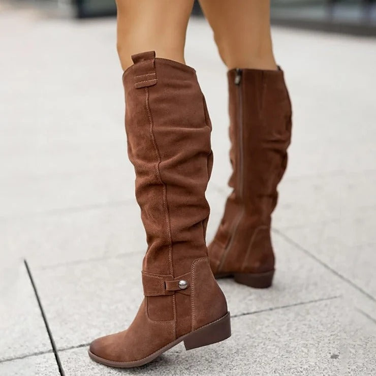 Muriel | Bottes Hautes Femme Aspect Daim à Talon Bas - vue 6