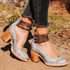 Ninon | Chaussures Femme à Talon Carré et Triple Bride, Effet Cuir Vieilli - Gris