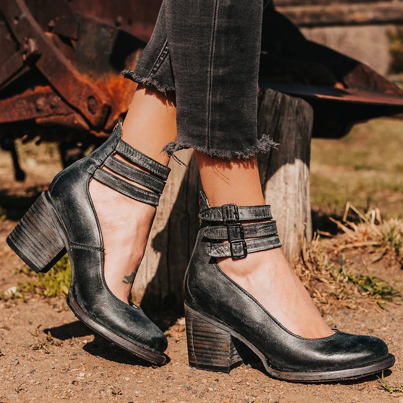 Ninon | Chaussures Femme à Talon Carré et Triple Bride, Effet Cuir Vieilli - vue 5