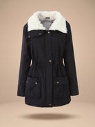 Noémie | Parka Mi-Longue Femme à Col Fausse Fourrure et Taille Coulissée - Noir