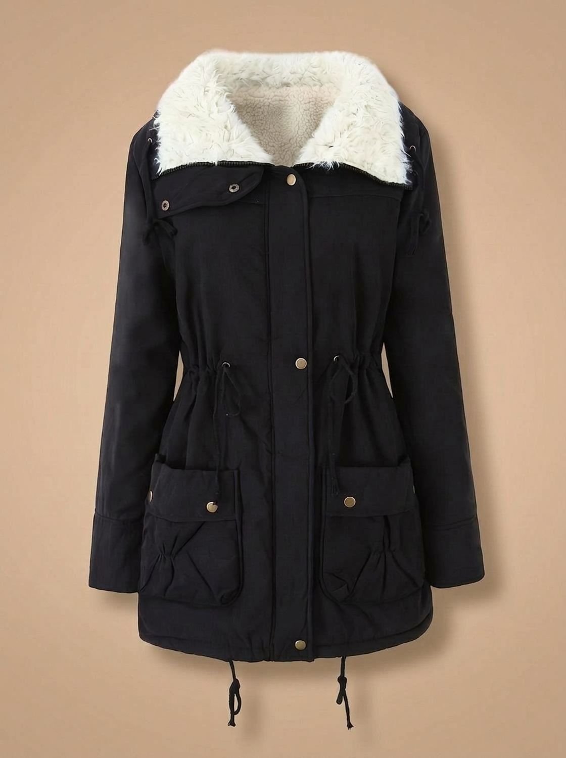 Noémie | Parka Mi-Longue Femme à Col Fausse Fourrure et Taille Coulissée - vue 4