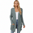 Odile | Gilet Long Femme en Maille Côtelée Ouvert avec Poches - vue 1