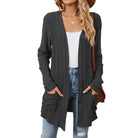 Odile | Gilet Long Femme en Maille Côtelée Ouvert avec Poches - Anthracite