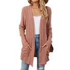 Odile | Gilet Long Femme en Maille Côtelée Ouvert avec Poches - Vieux rose