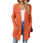 Odile | Gilet Long Femme en Maille Côtelée Ouvert avec Poches - Orange