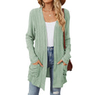 Odile | Gilet Long Femme en Maille Côtelée Ouvert avec Poches - Vert menthe