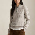 Olympe | Pull Torsadé Col Montant Boutonné Toucher Cachemire Femme - Gris perle