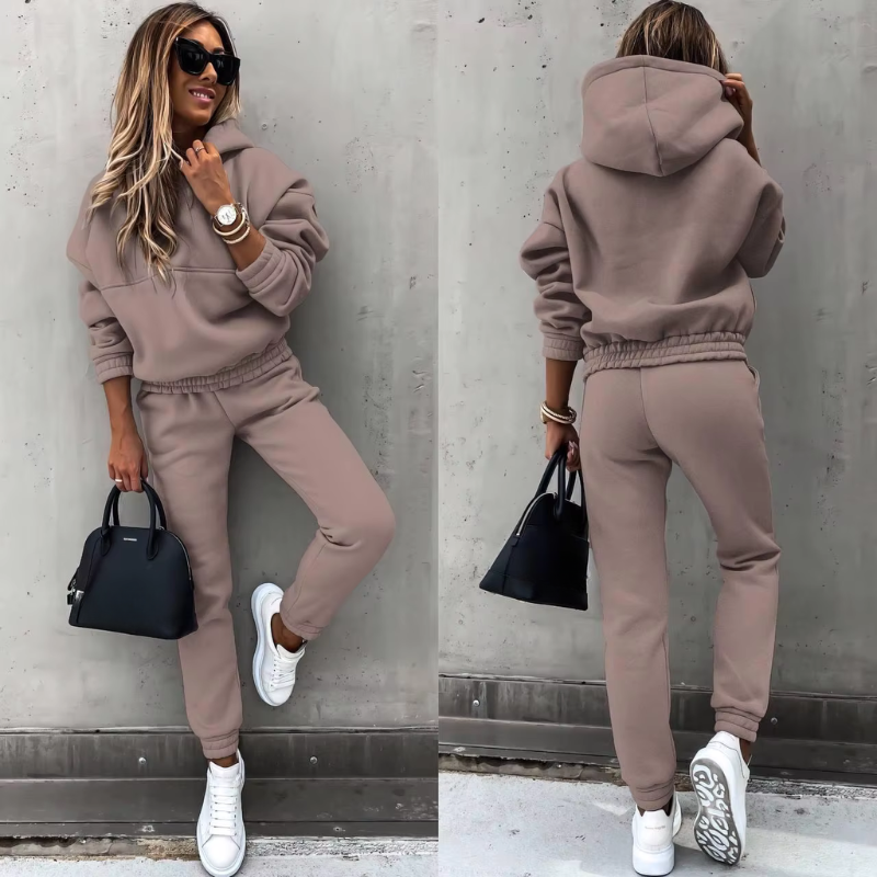 Oriane | Ensemble Jogging Femme Chaud Sweat à Capuche et Pantalon - Camel