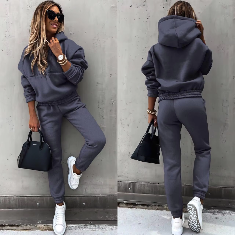 Oriane | Ensemble Jogging Femme Chaud Sweat à Capuche et Pantalon - Gris anthracite