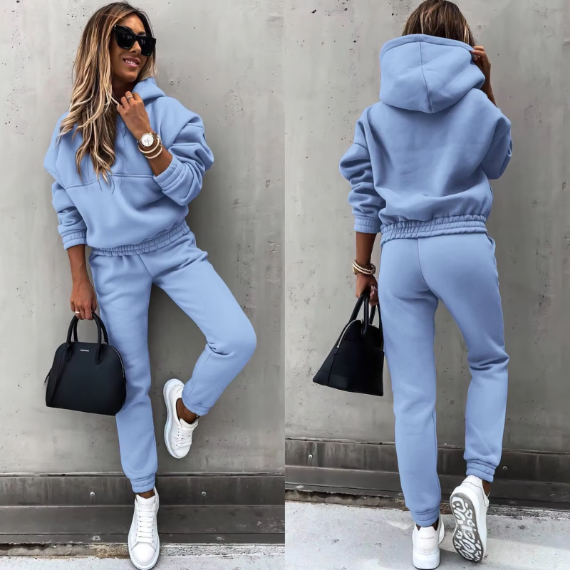 Oriane | Ensemble Jogging Femme Chaud Sweat à Capuche et Pantalon - Bleu