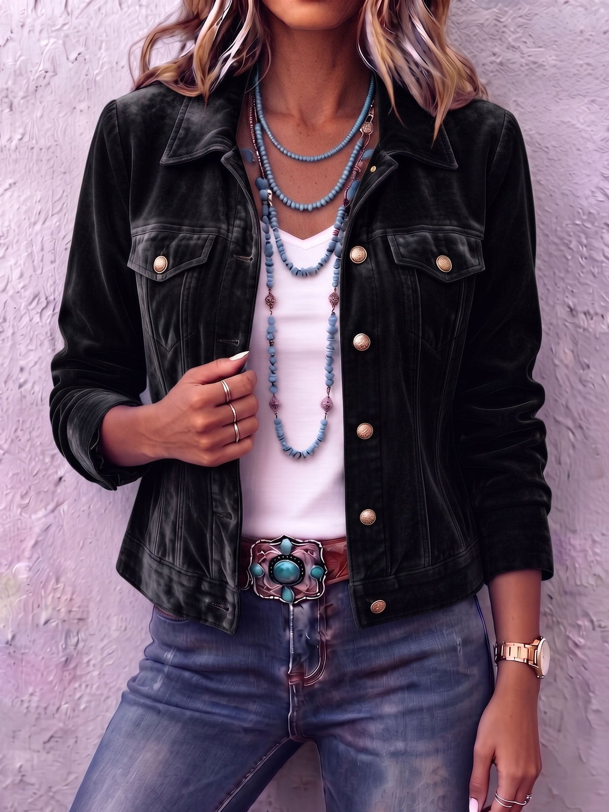 Ines Paris | Veste en velours femme vintage boutonnée