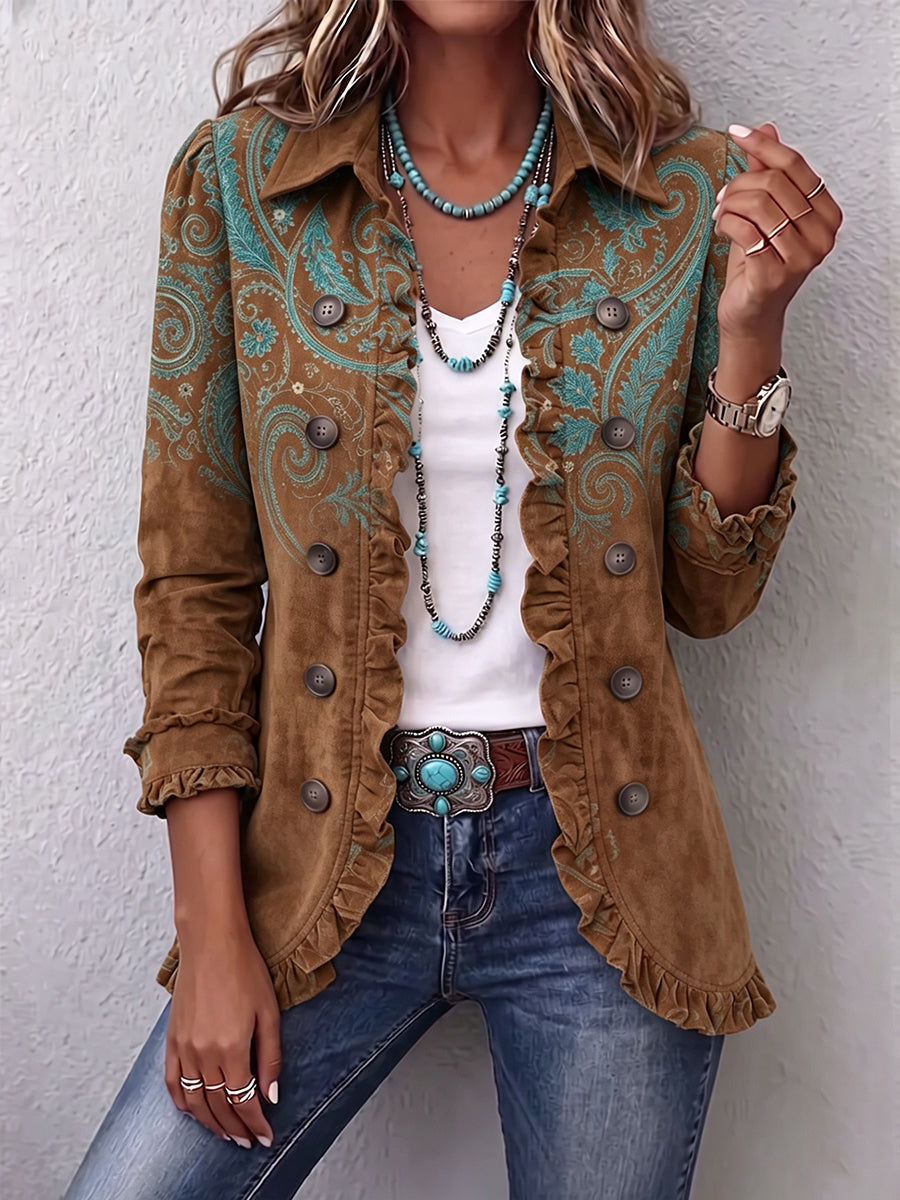 Veste imprimé paisley femme volants coupe cintrée
