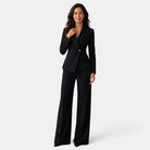 Perrine | Tailleur Pantalon Femme Blazer Cintré Col Châle et Pantalon Large - Noir