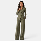 Perrine | Tailleur Pantalon Femme Blazer Cintré Col Châle et Pantalon Large - Vert