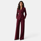 Perrine | Tailleur Pantalon Femme Blazer Cintré Col Châle et Pantalon Large - Bordeaux