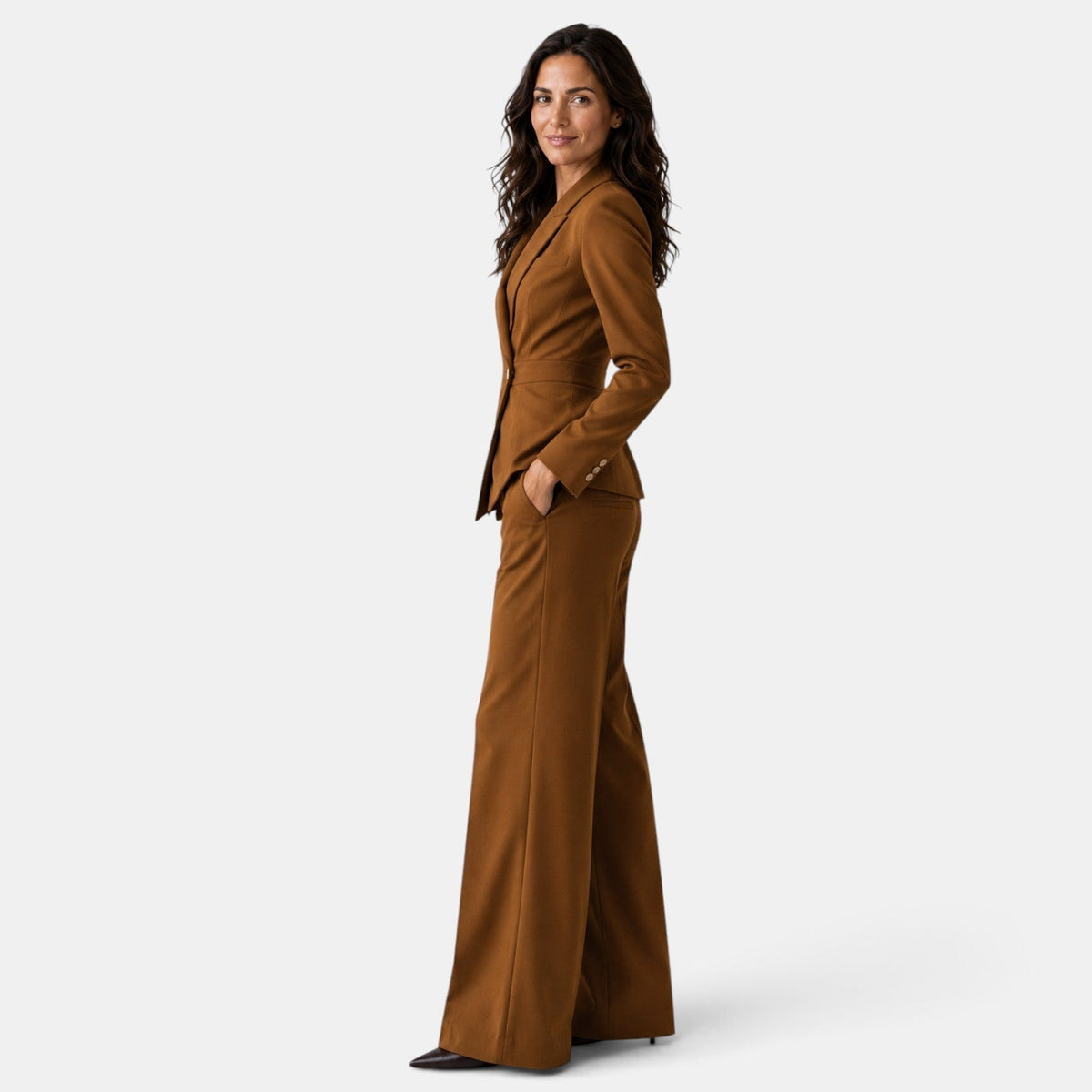 Perrine | Tailleur Pantalon Femme Blazer Cintré Col Châle et Pantalon Large - vue 8