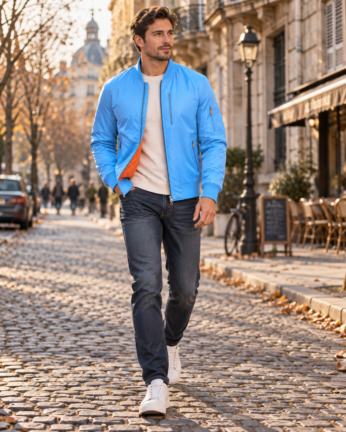 Philippe | Blouson Bomber Homme Matelassé Doublure Chaude et Poches Zippées - Bleu vif