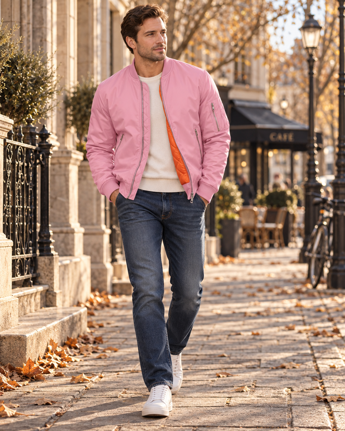 Philippe | Blouson Bomber Homme Matelassé Doublure Chaude et Poches Zippées - Rose