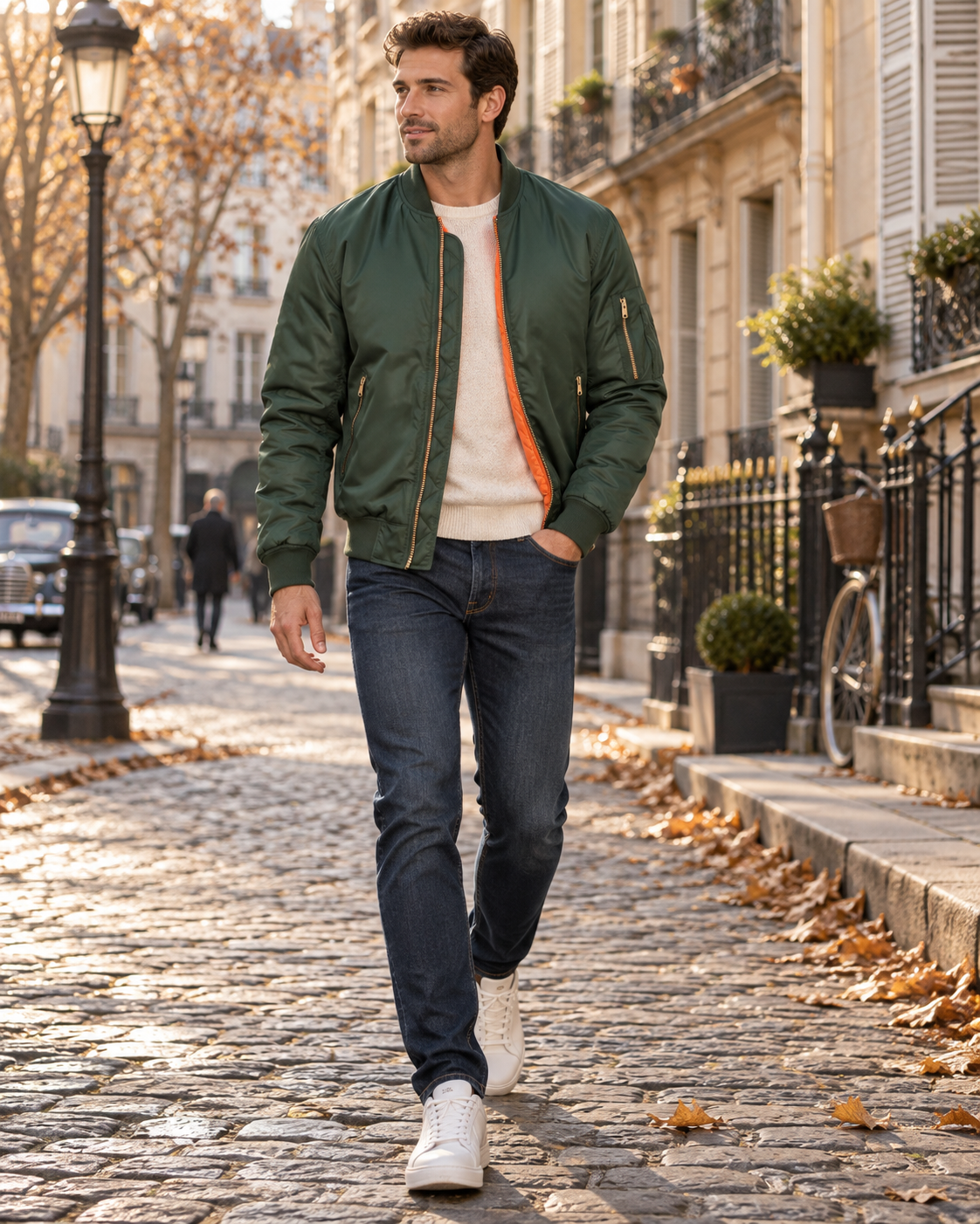 Philippe | Blouson Bomber Homme Matelassé Doublure Chaude et Poches Zippées - Vert bouteille