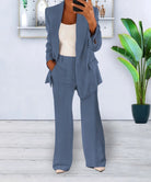 Raphaëlle | Ensemble Blazer Élégant Femme Coupe Ample et Pantalon Large - Bleu