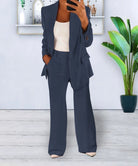 Raphaëlle | Ensemble Blazer Élégant Femme Coupe Ample et Pantalon Large - Bleu marine