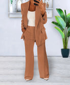 Raphaëlle | Ensemble Blazer Élégant Femme Coupe Ample et Pantalon Large - Abricot