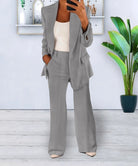 Raphaëlle | Ensemble Blazer Élégant Femme Coupe Ample et Pantalon Large - Gris
