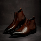 Raymond | Chelsea Boots Homme Effet Cuir Embossé Façon Croco - Marron foncé