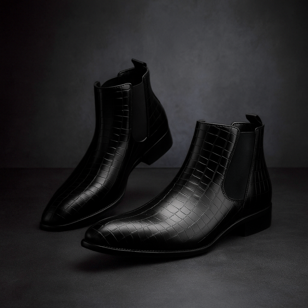 Raymond | Chelsea Boots Homme Effet Cuir Embossé Façon Croco - Noir