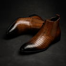 Raymond | Chelsea Boots Homme Effet Cuir Embossé Façon Croco - Marron