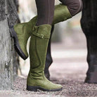 Régine | Bottes Cavalières Femme Hautes à Boucle, Aspect Nubuck - Vert olive