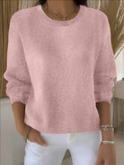 Roseline | Pull Femme Col Rond en Maille Douce Coupe Décontractée - Rose poudré