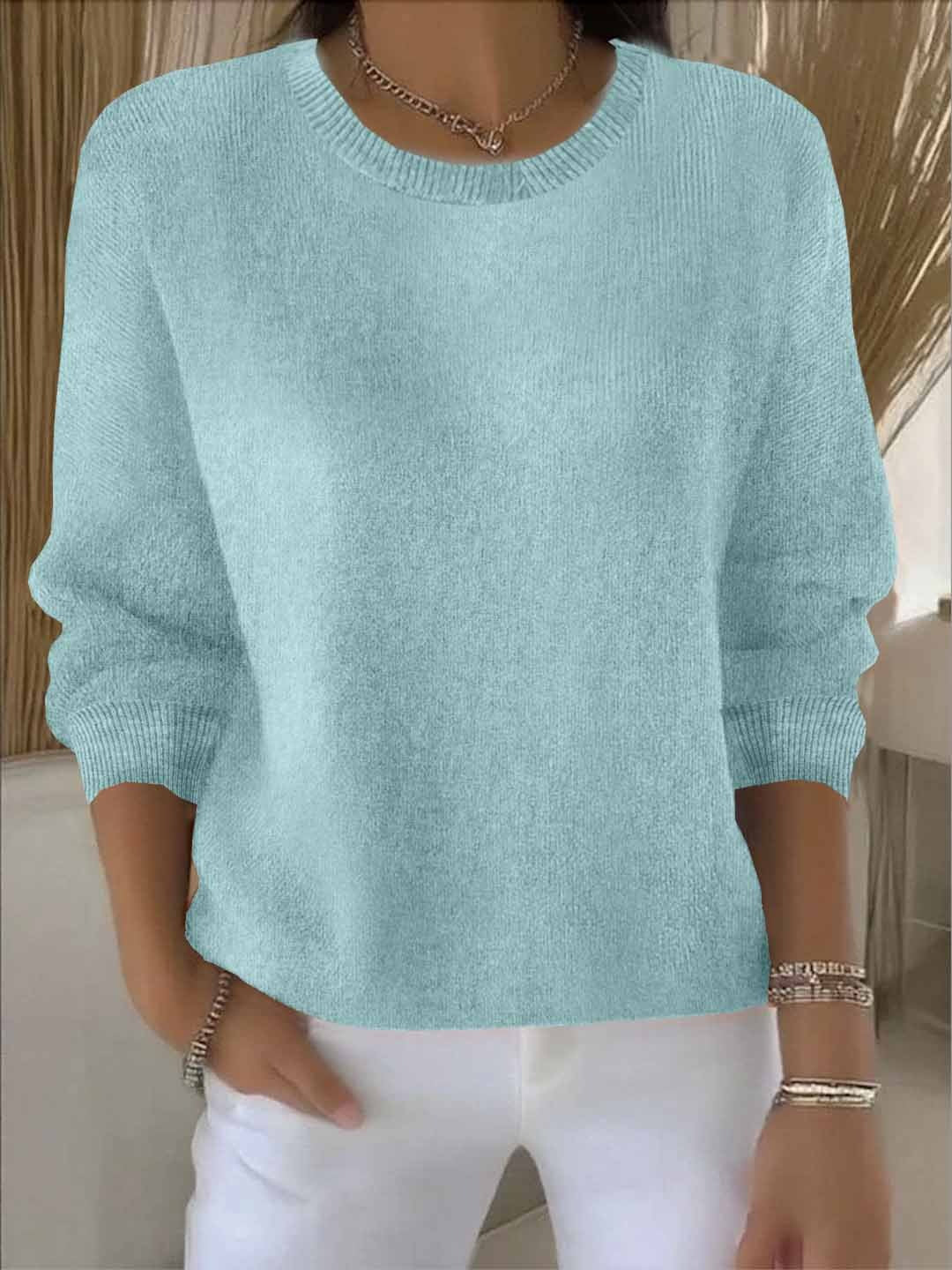 Roseline | Pull Femme Col Rond en Maille Douce Coupe Décontractée - Vert d'eau