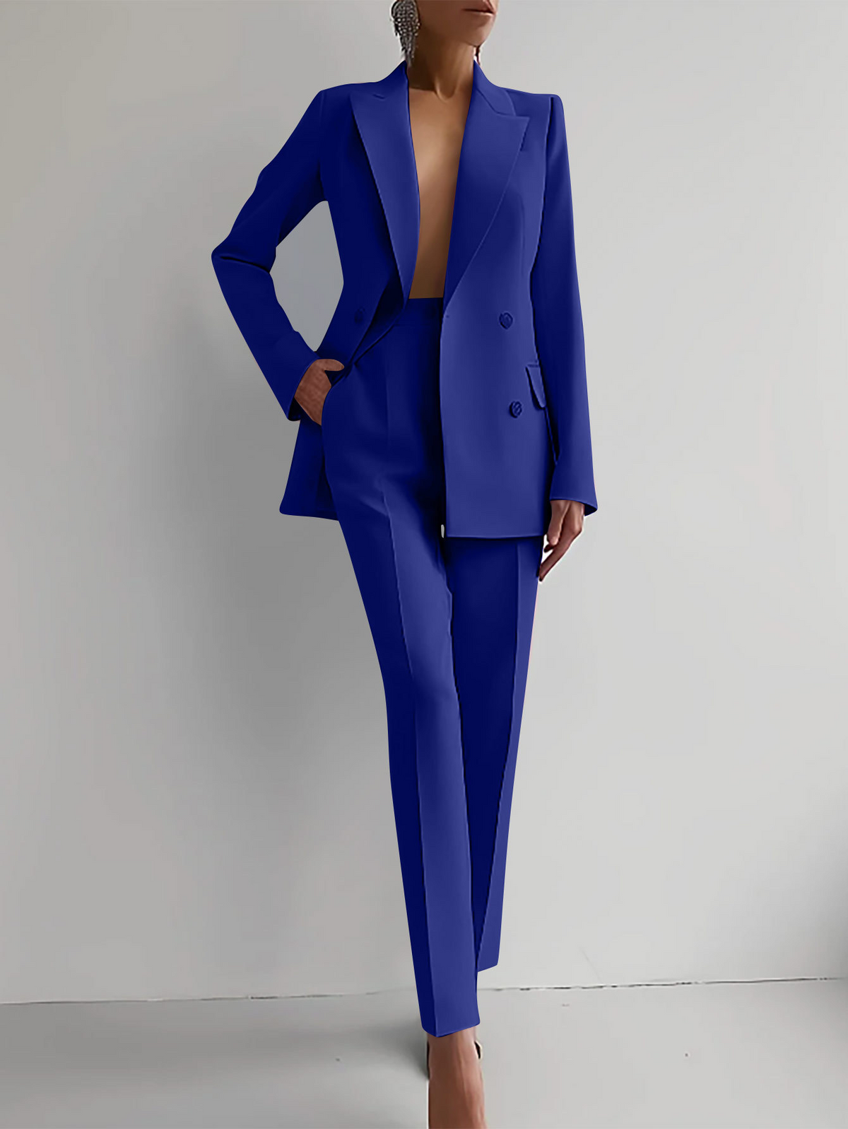 Sabine | Tailleur Pantalon Femme Blazer Croisé et Pantalon Droit - Bleu