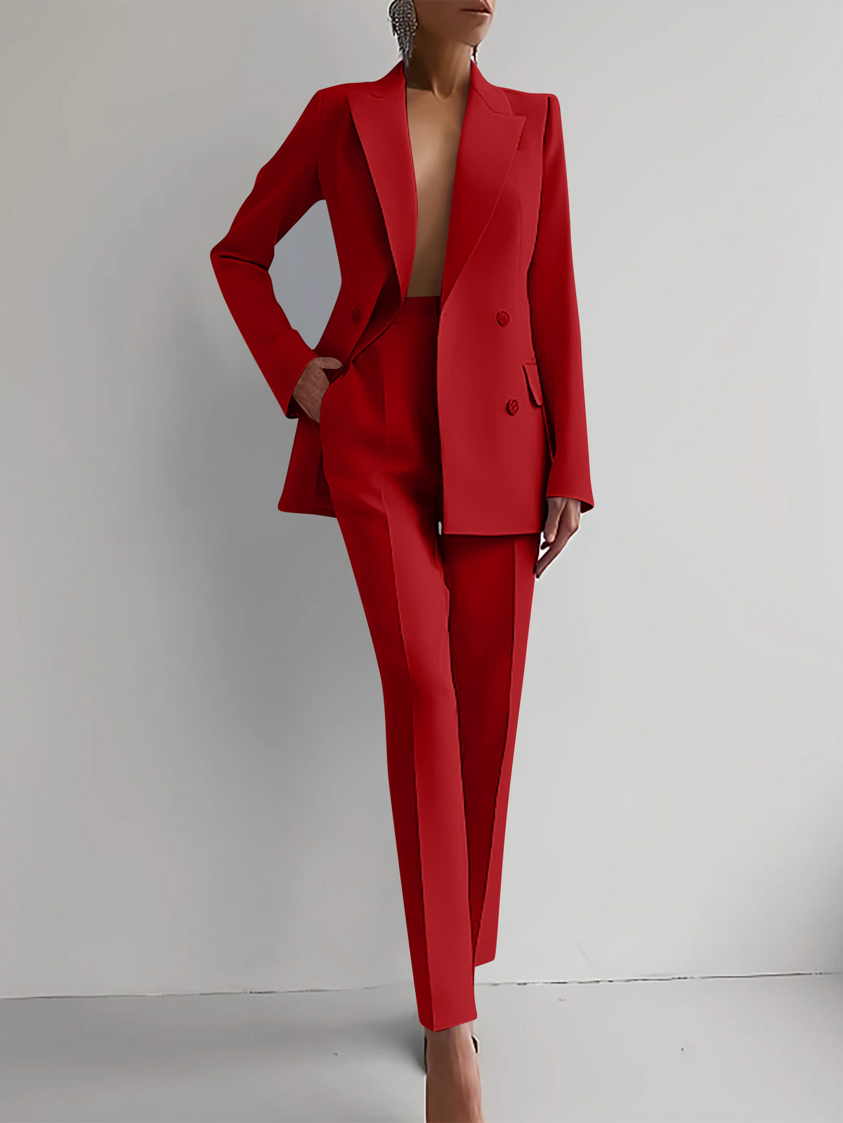 Sabine | Tailleur Pantalon Femme Blazer Croisé et Pantalon Droit - Rouge