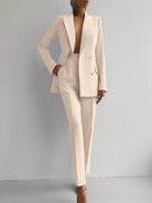 Sabine | Tailleur Pantalon Femme Blazer Croisé et Pantalon Droit - Crème