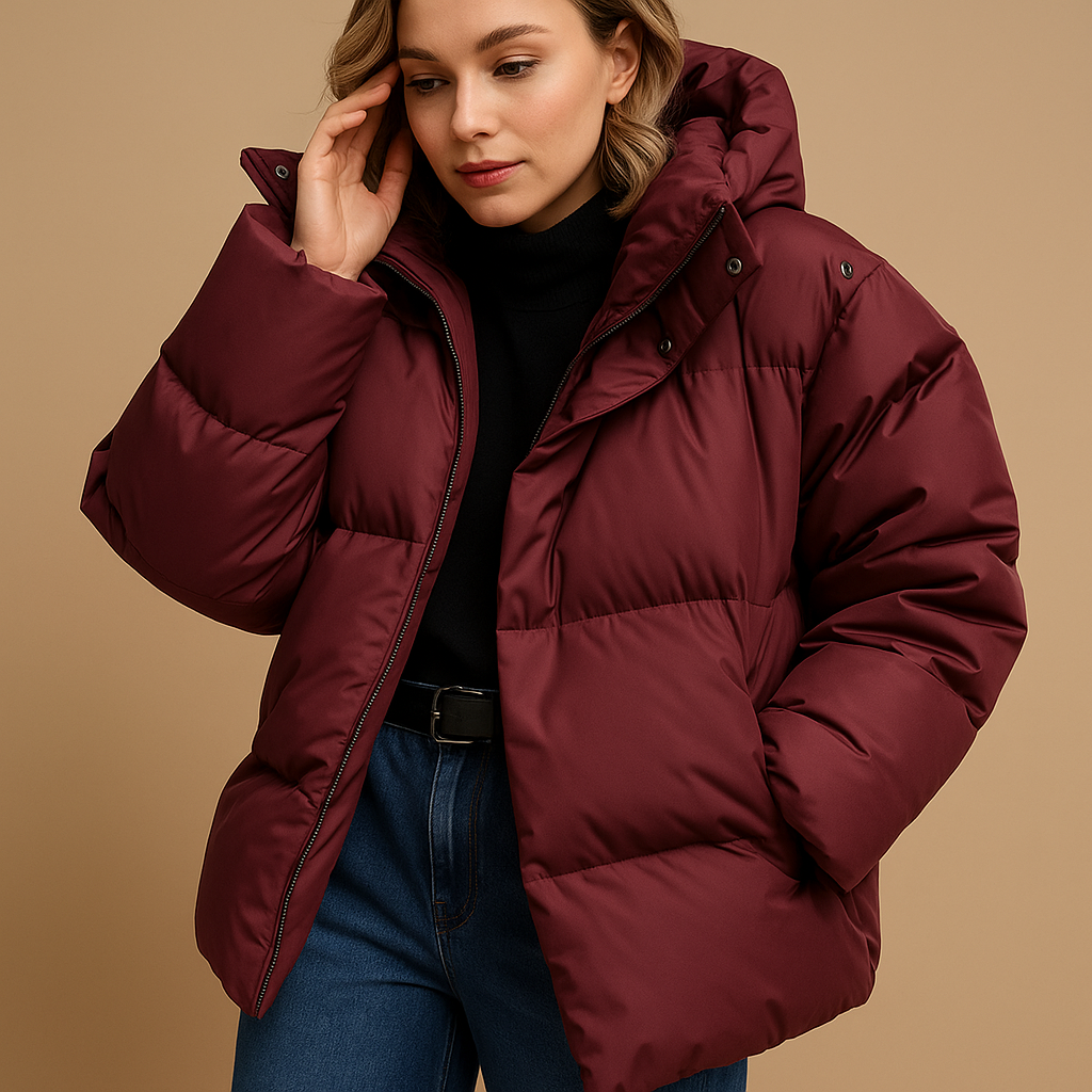 Salomé | Doudoune Oversize Femme Déperlante à Capuche et Col Montant - Bordeaux